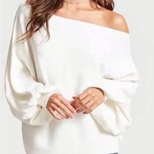 Forever 21 Oversized Off the Shoulder White Sweater